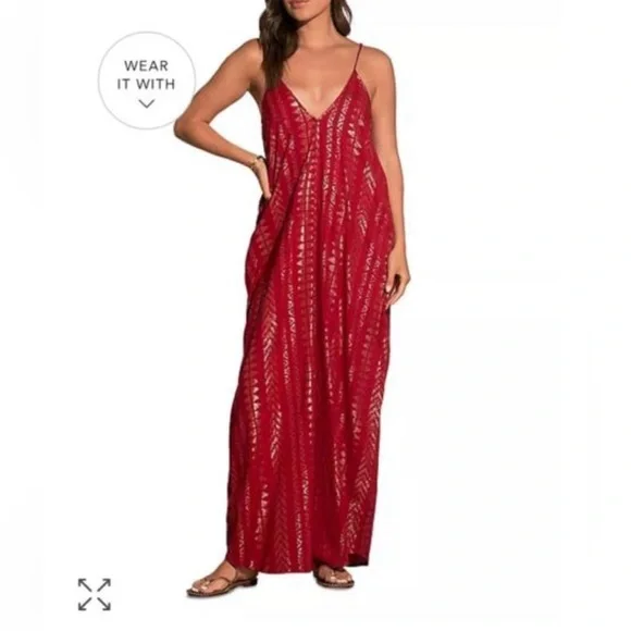 ELAN INTL❣️NWT$91 Gorgeous Bohemian Boho Red Cleo Maxi Dress - Picture 3 of 16